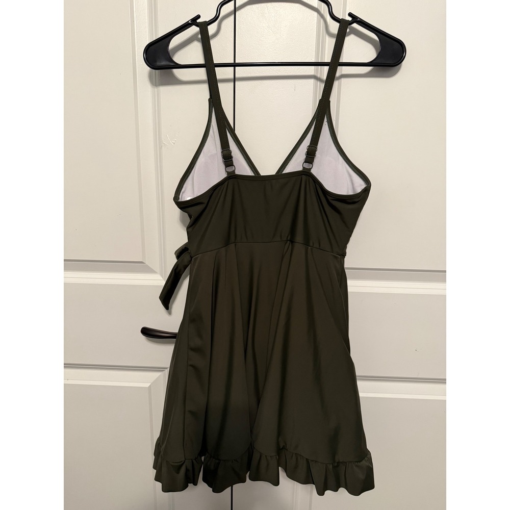 SHEKINI Women Olive Green Wrap Ruffle Swim Dress Tunic M - Picture 6 of 12